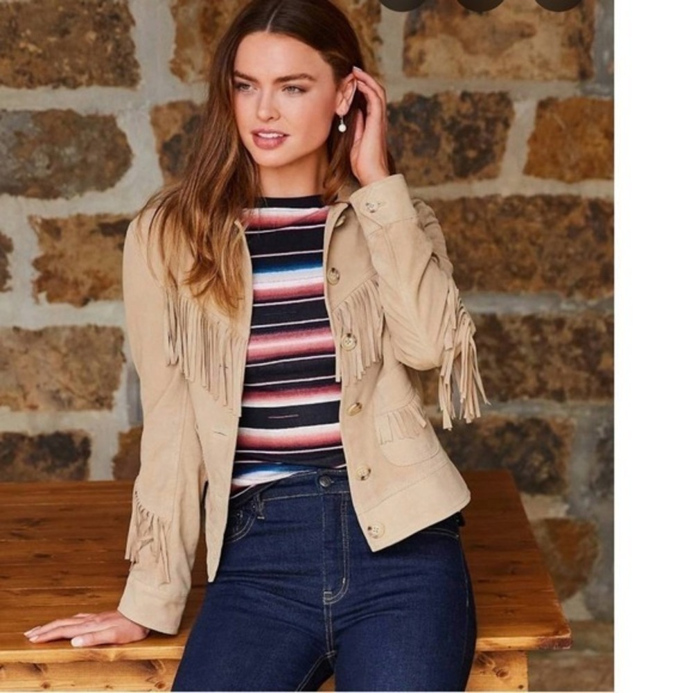 Lauren Ralph Lauren Goat Suede Fringe Western Boho Cowgirl‎ Jacket Tan 2 $799